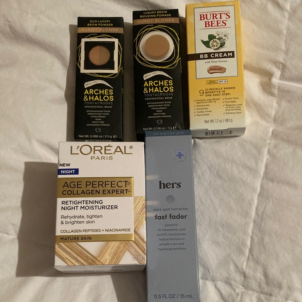 L’Oréal night cream, “hers” , Burt’s bees , Arches&Halos